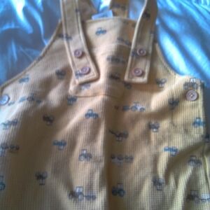 First Impressions Yellow Kids Suspenders Overalls with Blue Car Print